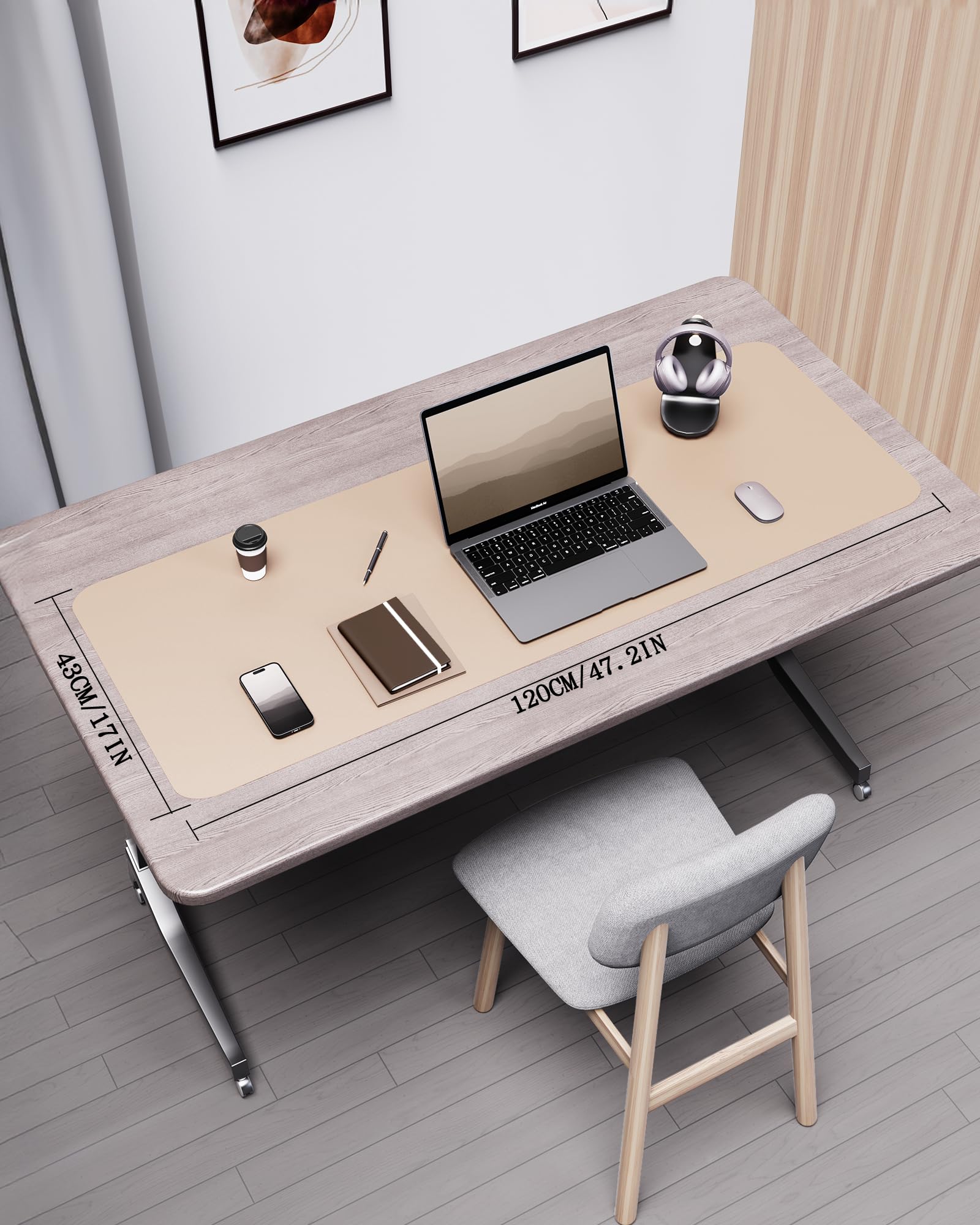 YSAGi Double-Sided Desk Pad, Leather Desk Mat, Eco Cork Desk Pad Protector, Large Mouse Pad for