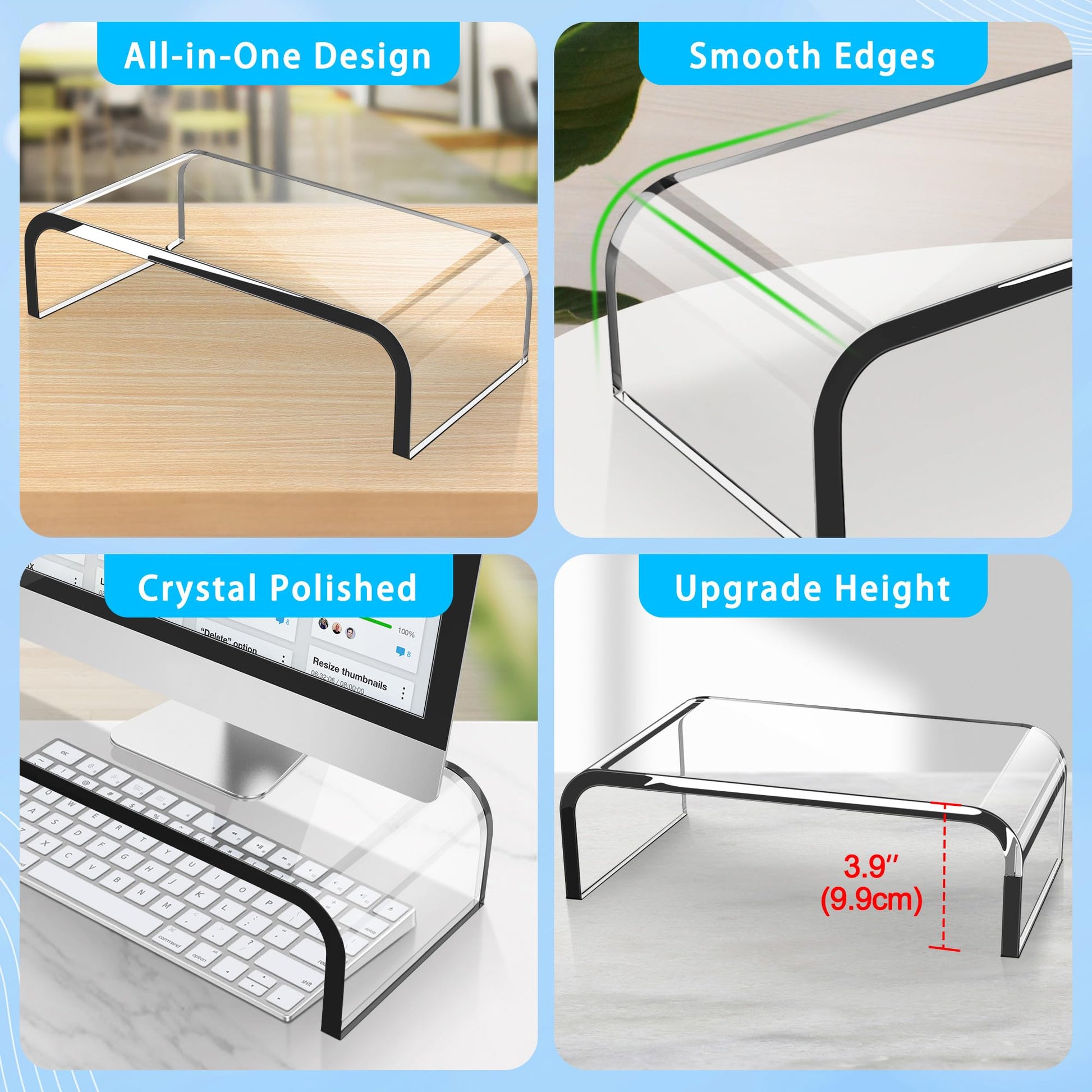 AboveTEK Acrylic Monitor Stand – Clear Monitor Riser & Computer Desk Stand, Premium Acrylic Laptop