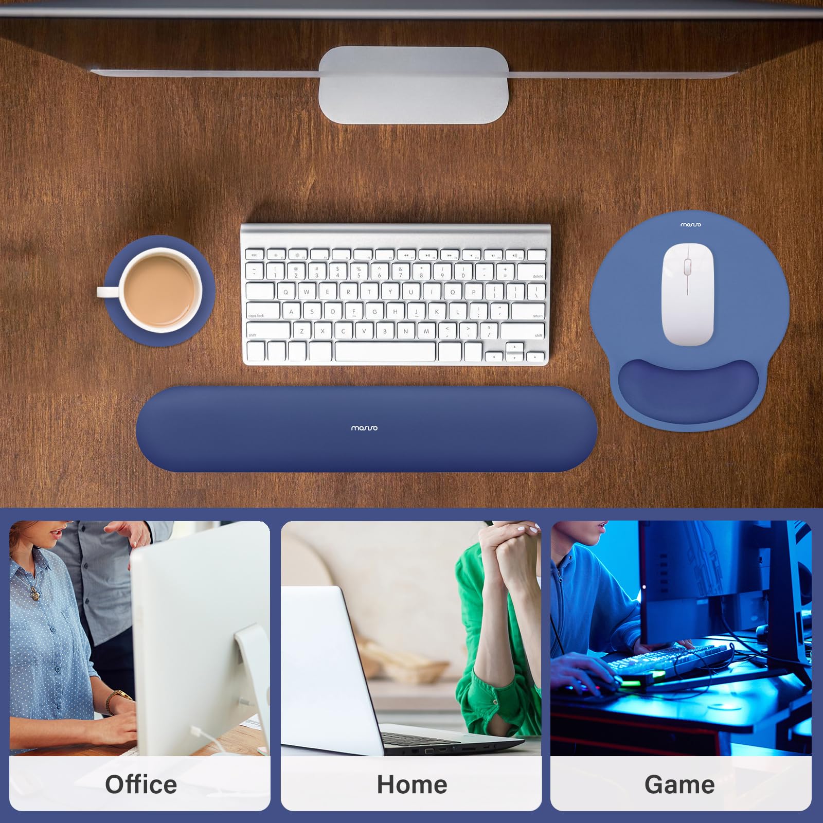 MOSISO Wrist Rest Support for Mouse Pad&Keyboard Set, Royal Blue