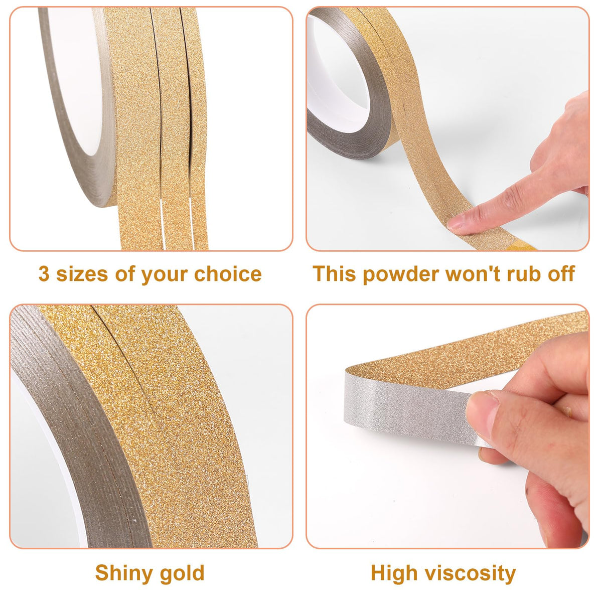 Zonon Glitter Gold Washi Tape for Wall Decor Self Adhesive 5/10/15mm