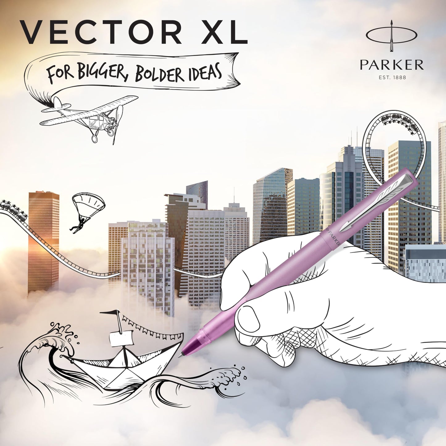 PARKER Vector XL Rollerball Pen | Metallic Lilac Lacquer on Brass | Fine Point with Black Ink