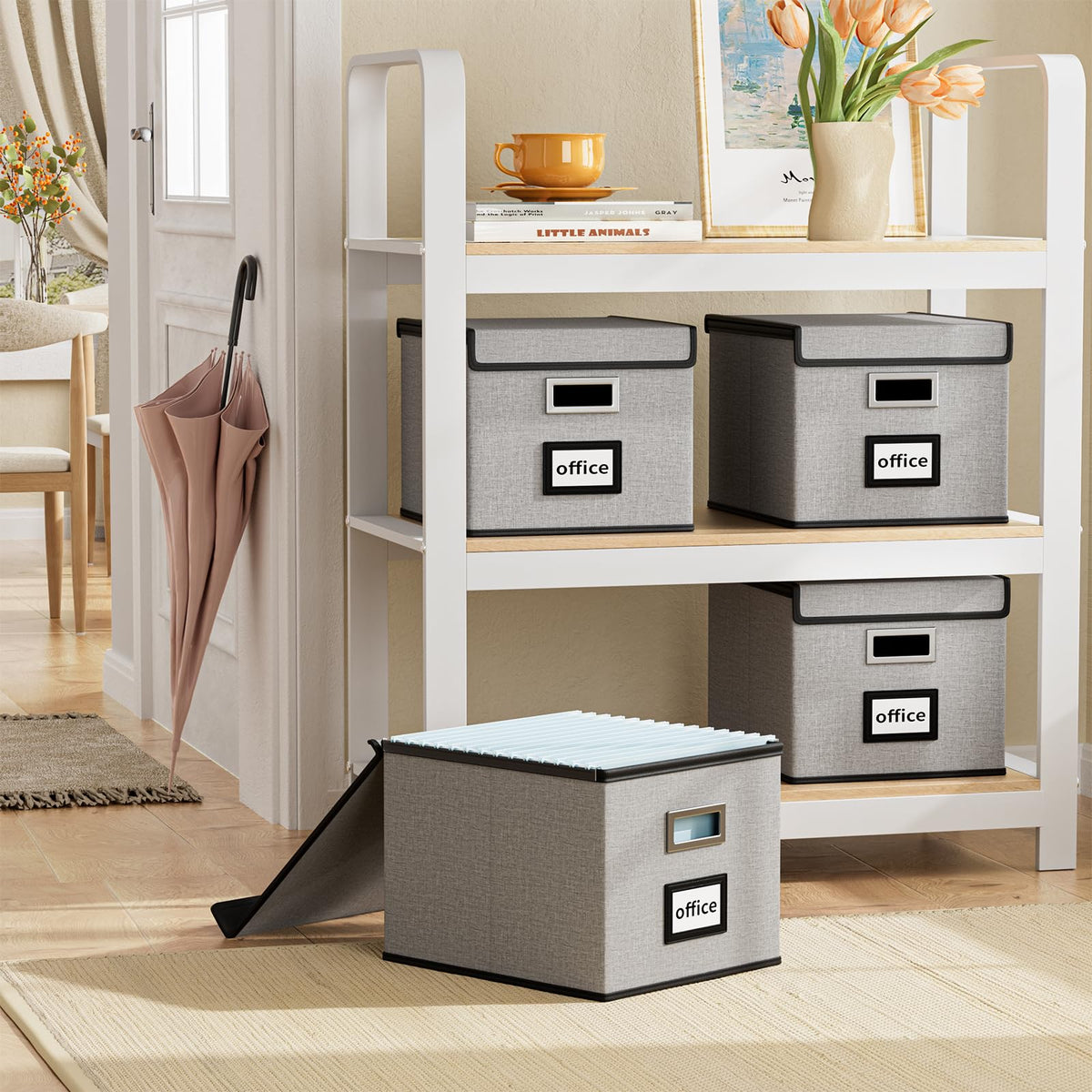 Huolewa File Organizer Box with Lids, Collapsible File Folder Organizer