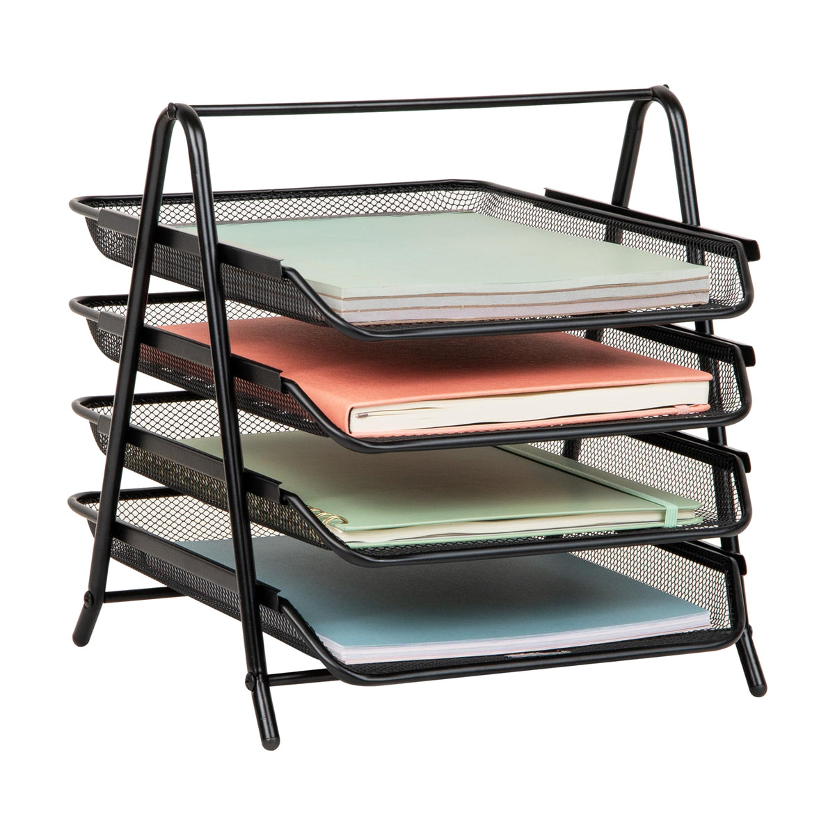 Mind Reader 4-Tier Paper Tray, Desktop Organizer, File Storage, Workspace, Office, Metal Mesh, 12"L