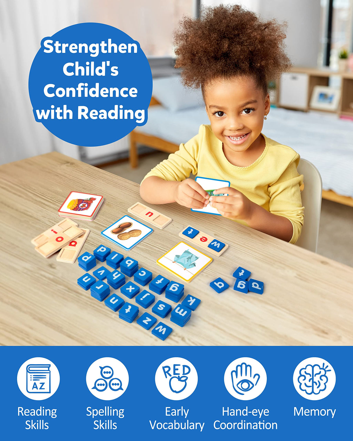 Coogam Wooden Short Vowel Reading Letters Sorting Spelling Games, Site CVC Words Learning