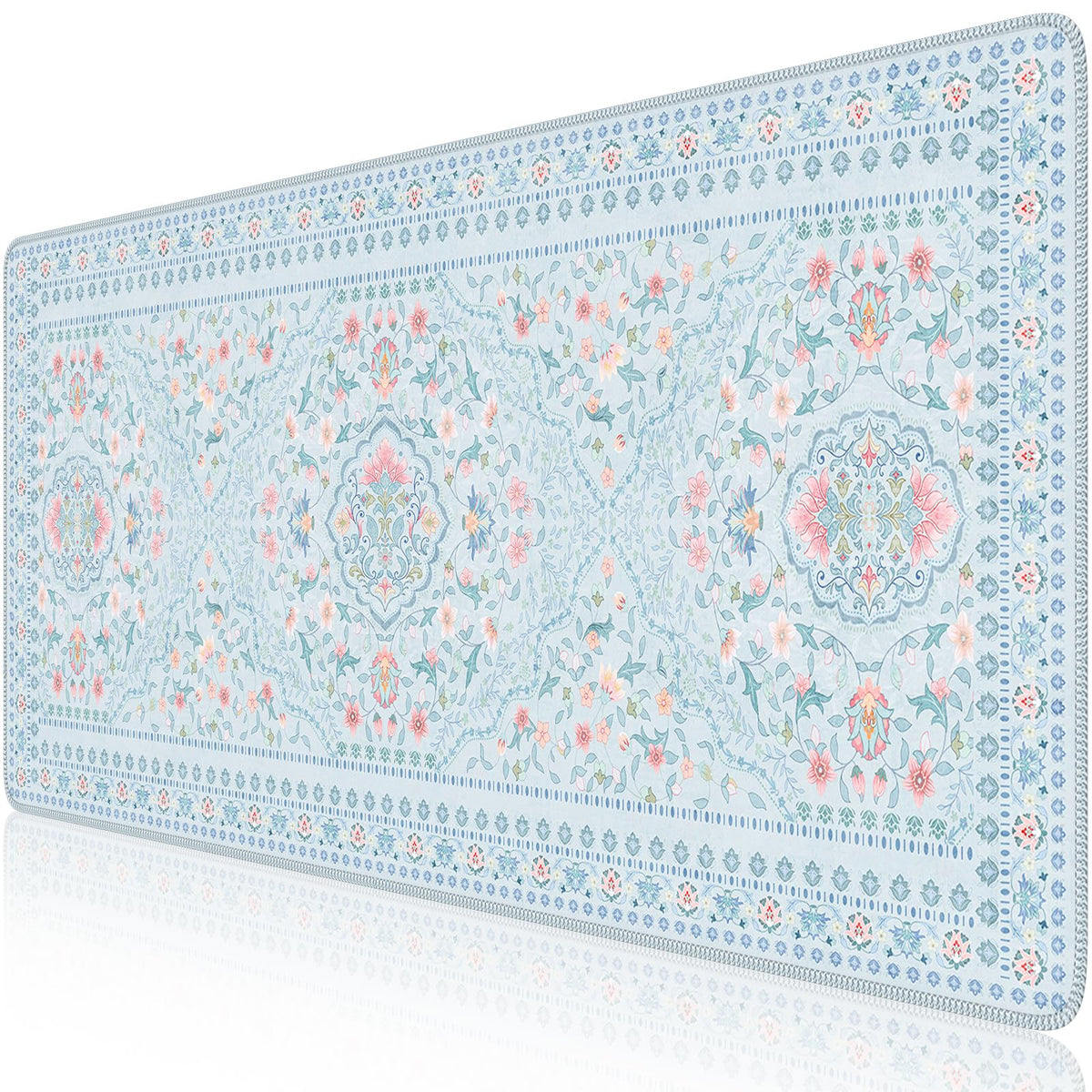 HAOCOO Floral Desk Mat, 35.4" x 15.7" Mouse Pad for Home Office School Blue