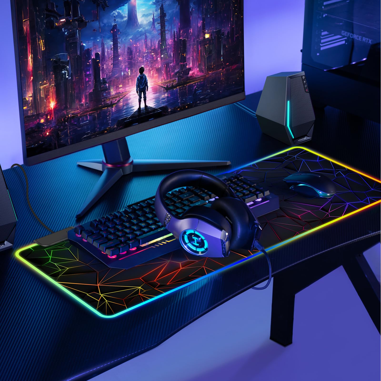 Mouse Pad 31.5 X 11.8 Inches RGB Mouse Mat with 13 Light Modes