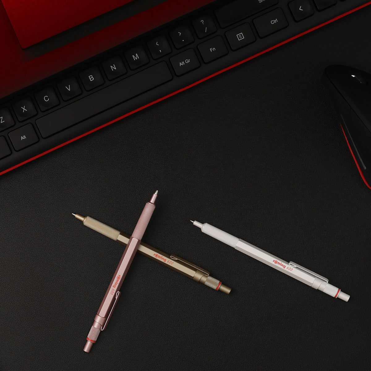 Rotring 600 Metallic Metal Ballpoint Pen, Medium Point, Black Ink, Pearl White Barrel, Refillable