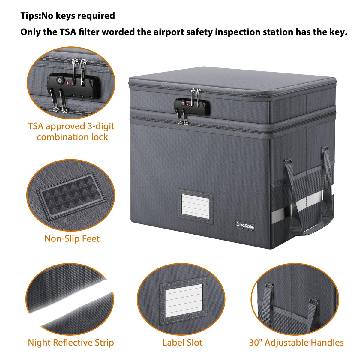 DocSafe File Box with Lock,Multi-Layer Fireproof Document Box Collapsible File Storage Organizer