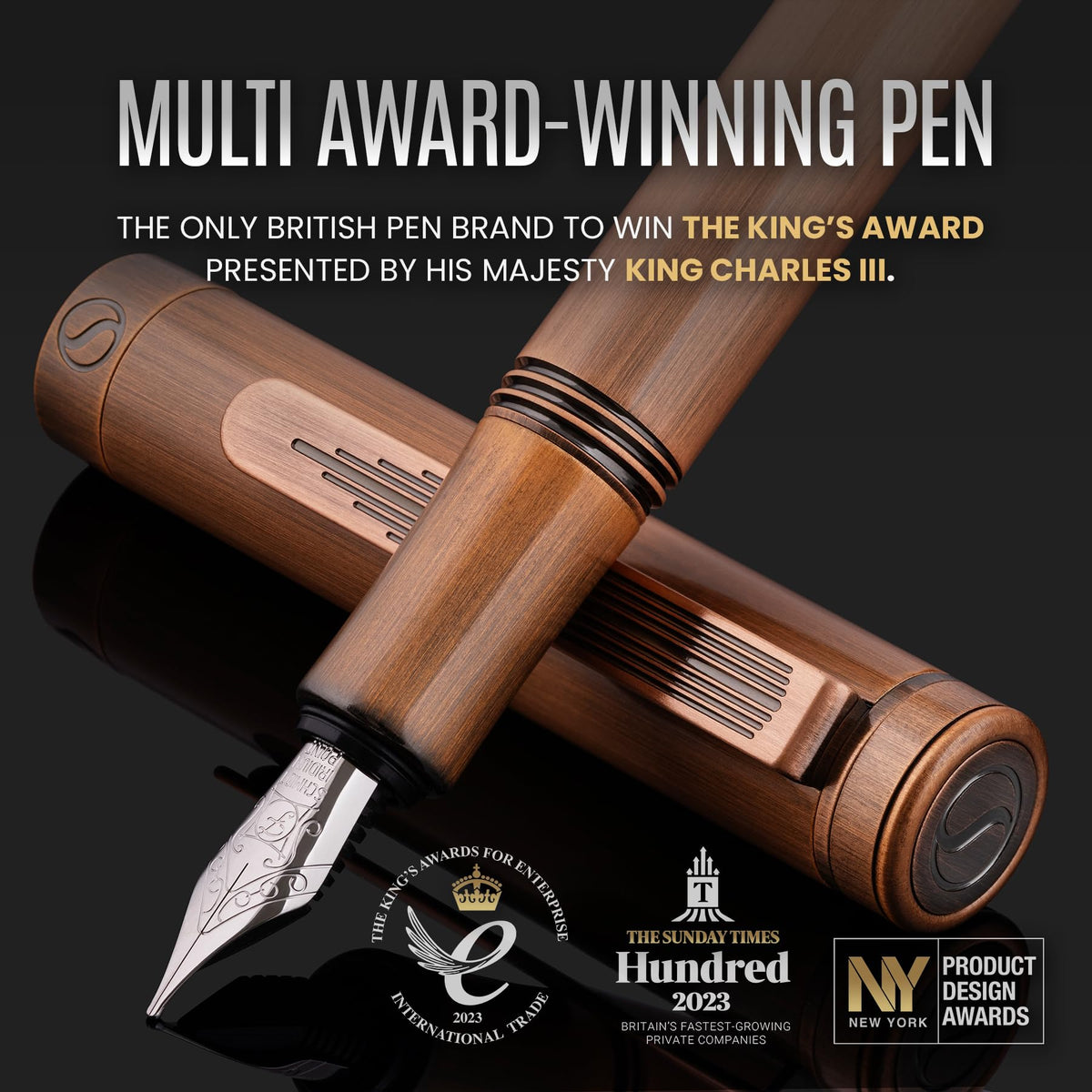 Scriveiner Luxury EDC Fountain Pen (Medium), Stunning Heavy Brass Pocket Pen, Hand Brushed Copper