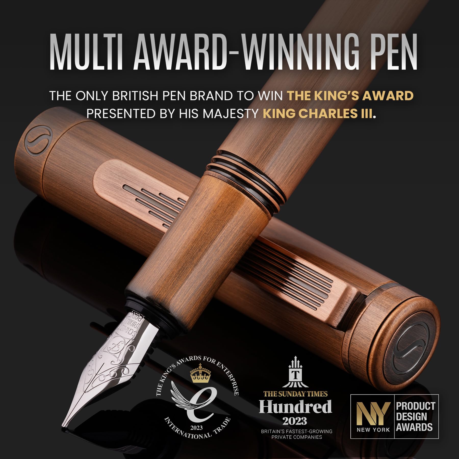 Scriveiner Luxury EDC Fountain Pen (Medium), Stunning Heavy Brass Pocket Pen, Hand Brushed Copper
