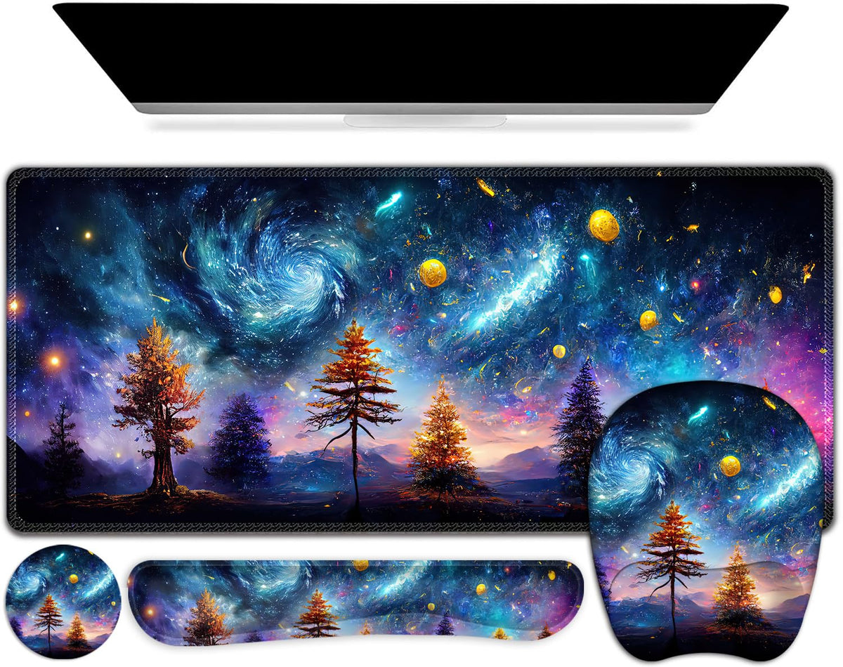 NXZGO 4 in 1 Large Mouse Pad, Keyboard Wrist Rest Set, Ergonomic, Non-slip, Waterproof, Colorful