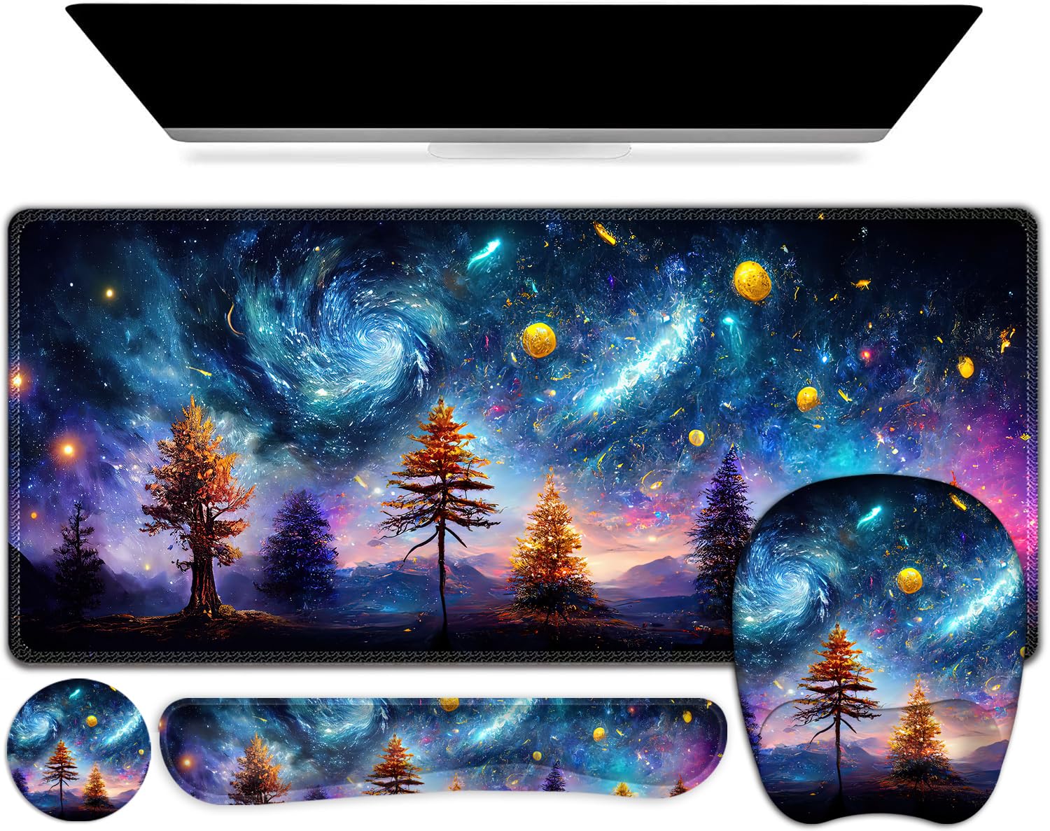 NXZGO 4 in 1 Large Mouse Pad, Keyboard Wrist Rest Set, Ergonomic, Non-slip, Waterproof, Colorful
