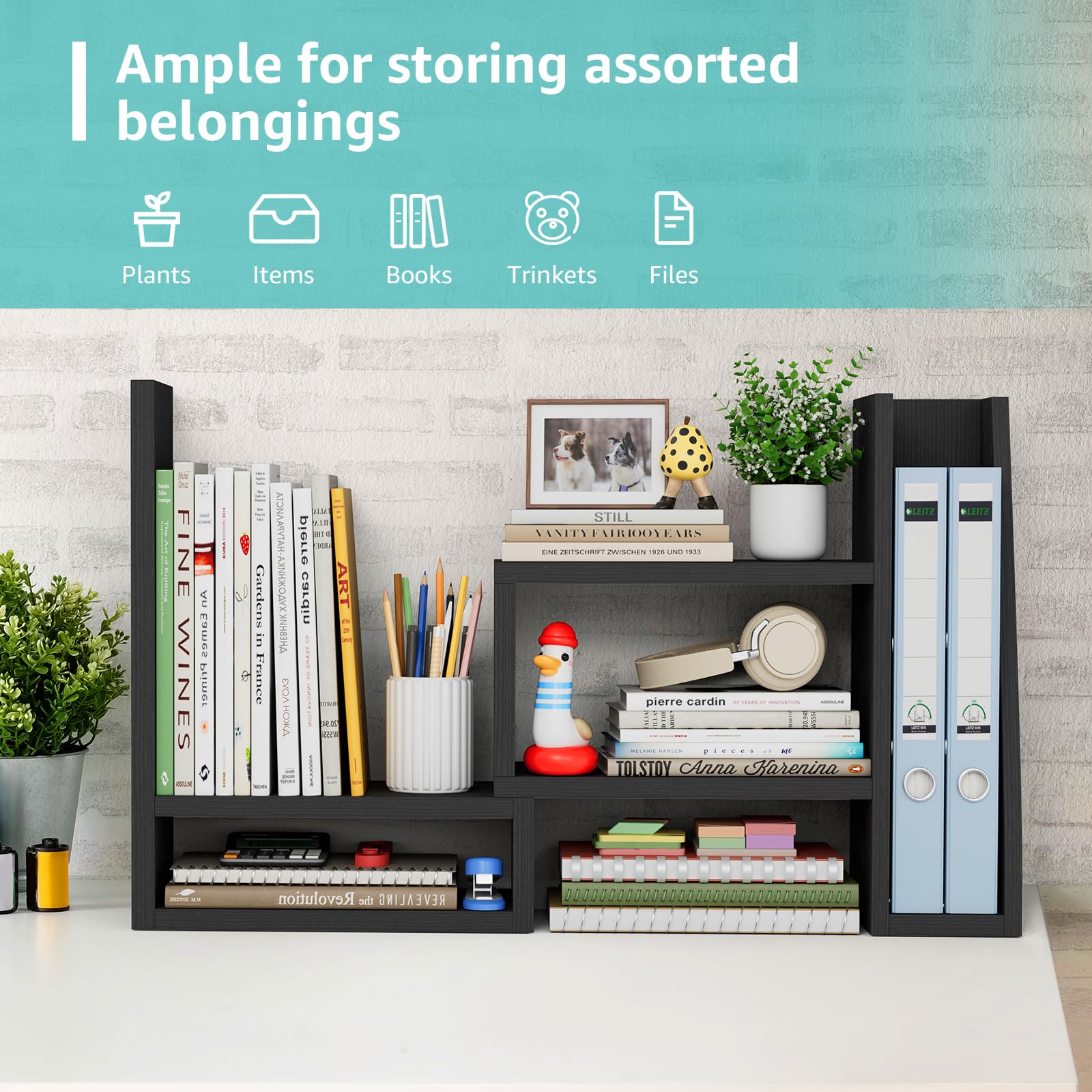 Desktop File Organizer Desk Organizer Shelf - Black Office Organization Shelves for Top of Desk
