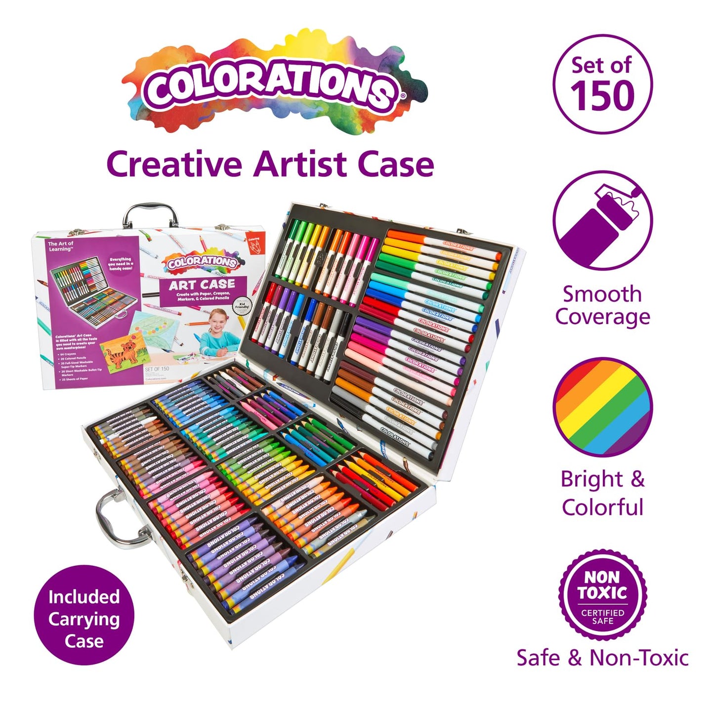 Colorations, Washable Creative Artist Case Kit, 150 Pieces