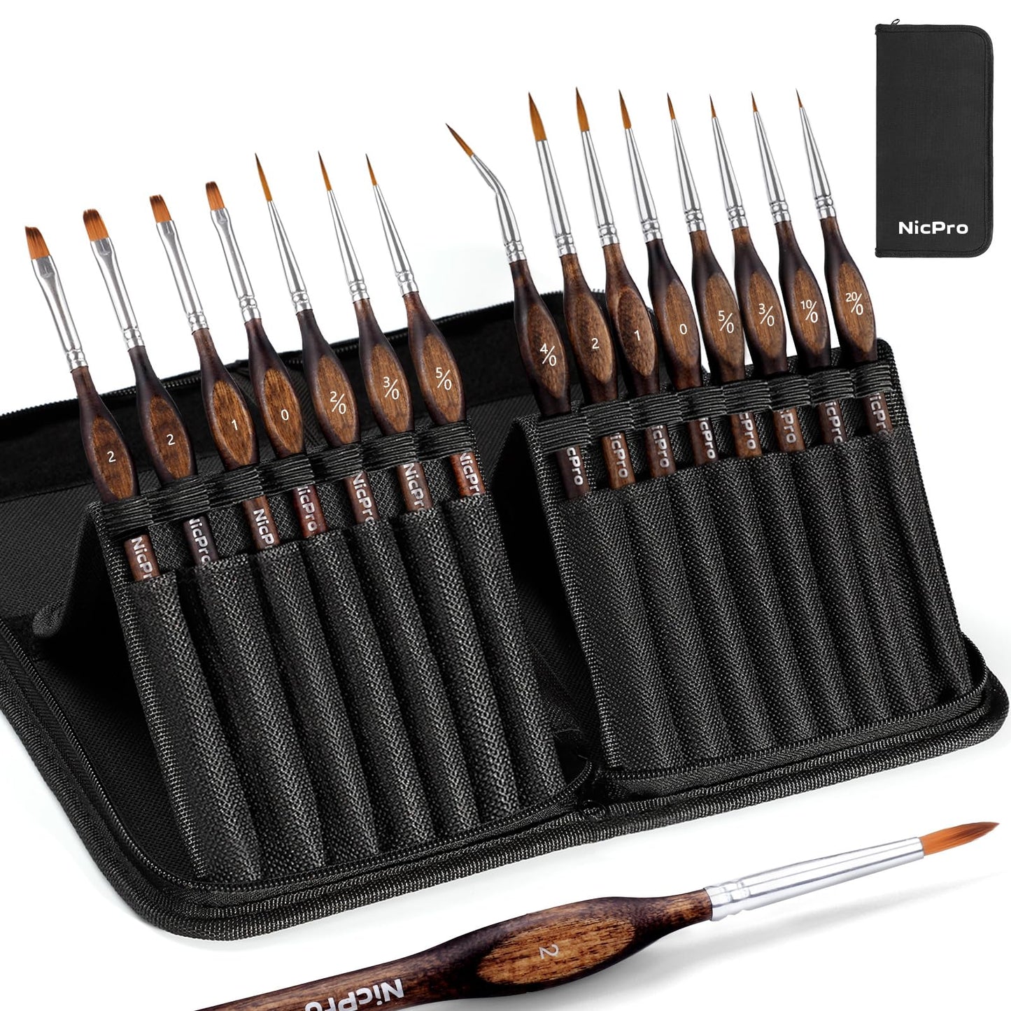 Nicpro Miniature Paint Brushes - 15PCS Model Paint Brush Set with Nylon Case for Acrylic Oil