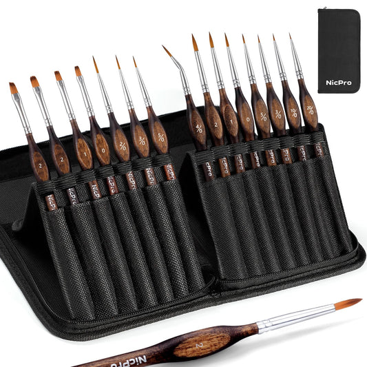 Nicpro Miniature Paint Brushes - 15PCS Model Paint Brush Set with Nylon Case for Acrylic Oil