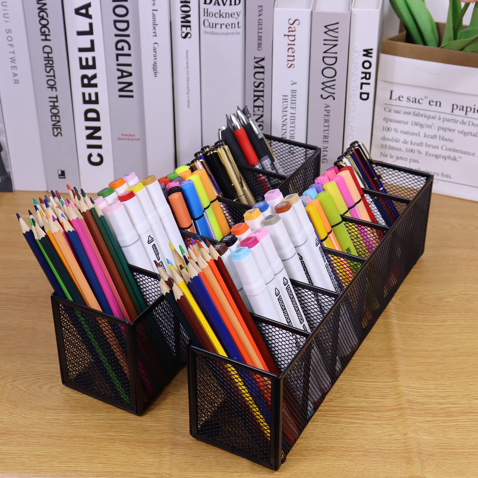 Flytreal Black Mesh Pen Pencil Holder, Small Metal Desk Organizer Desktop Stationery Office