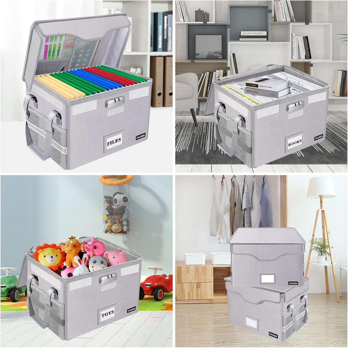 DocSafe Fireproof Document Box with Lock,File Storage Organizer with Pockets,Collapsible Portable