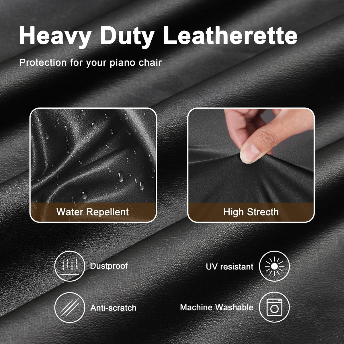 Explore Land Stretchy Leather Piano Keyboard Dust Cover (Black, 61 Keys)