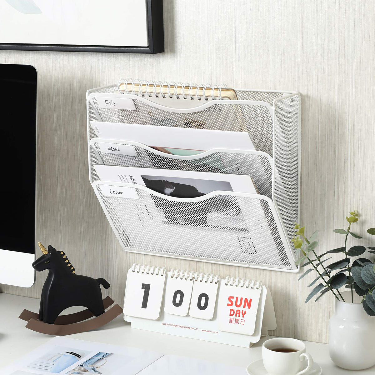 EasyPAG 3 Pocket Mesh Wall File Organizer, Hanging Paper Folder Holder with Classify Label