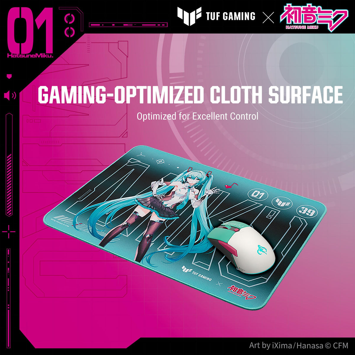 ASUS TUF Gaming P1 Hatsune Miku Edition Portable Gaming Mouse Pad, 10” x 8”