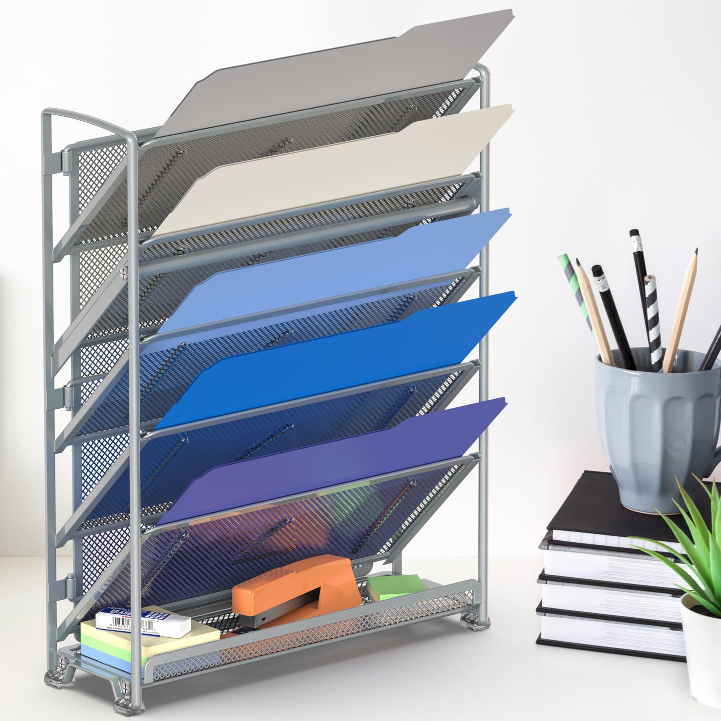 Simple Houseware 6-Tier Wall Mount Document Letter Tray Organizer, Silver