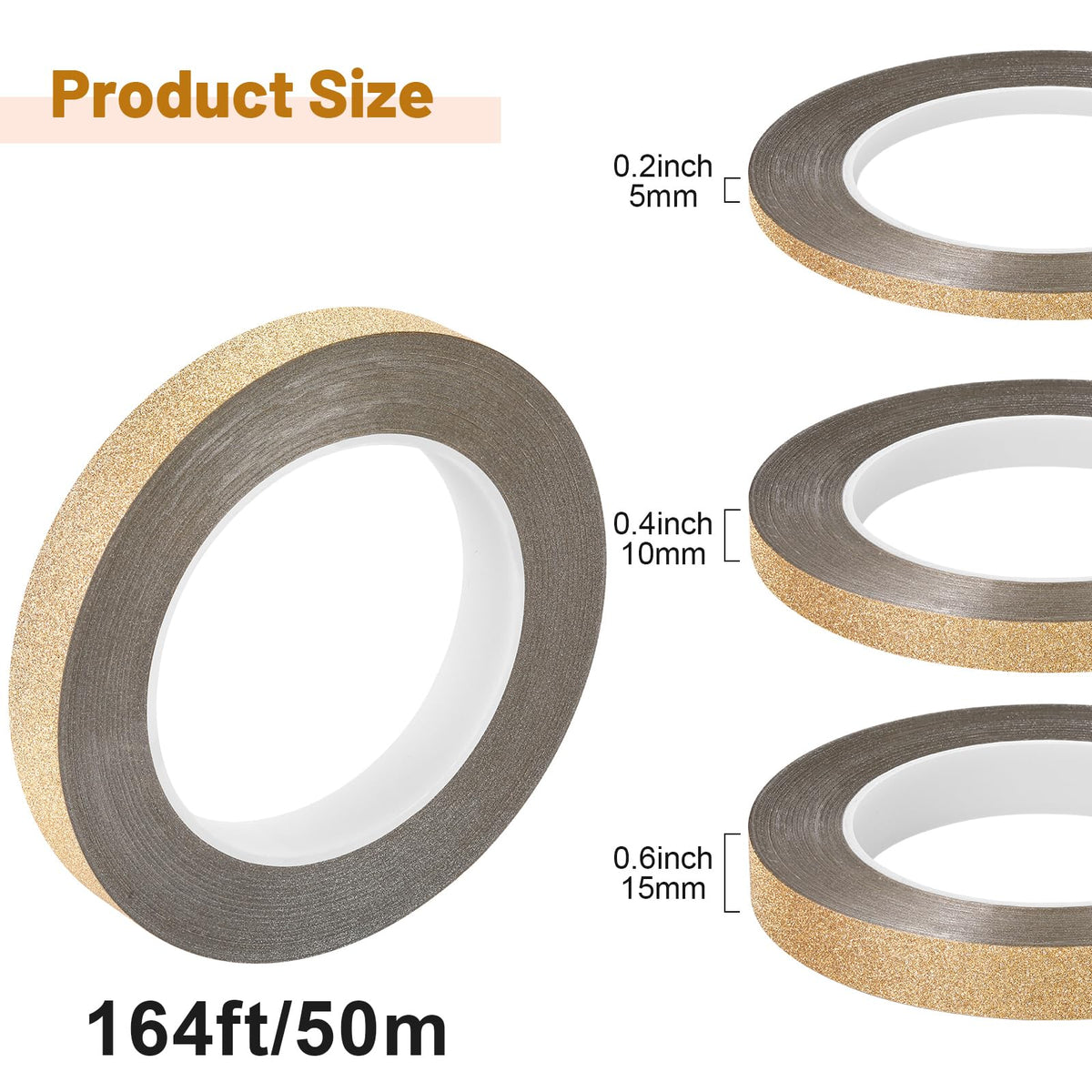 Zonon Glitter Gold Washi Tape for Wall Decor Self Adhesive 5/10/15mm