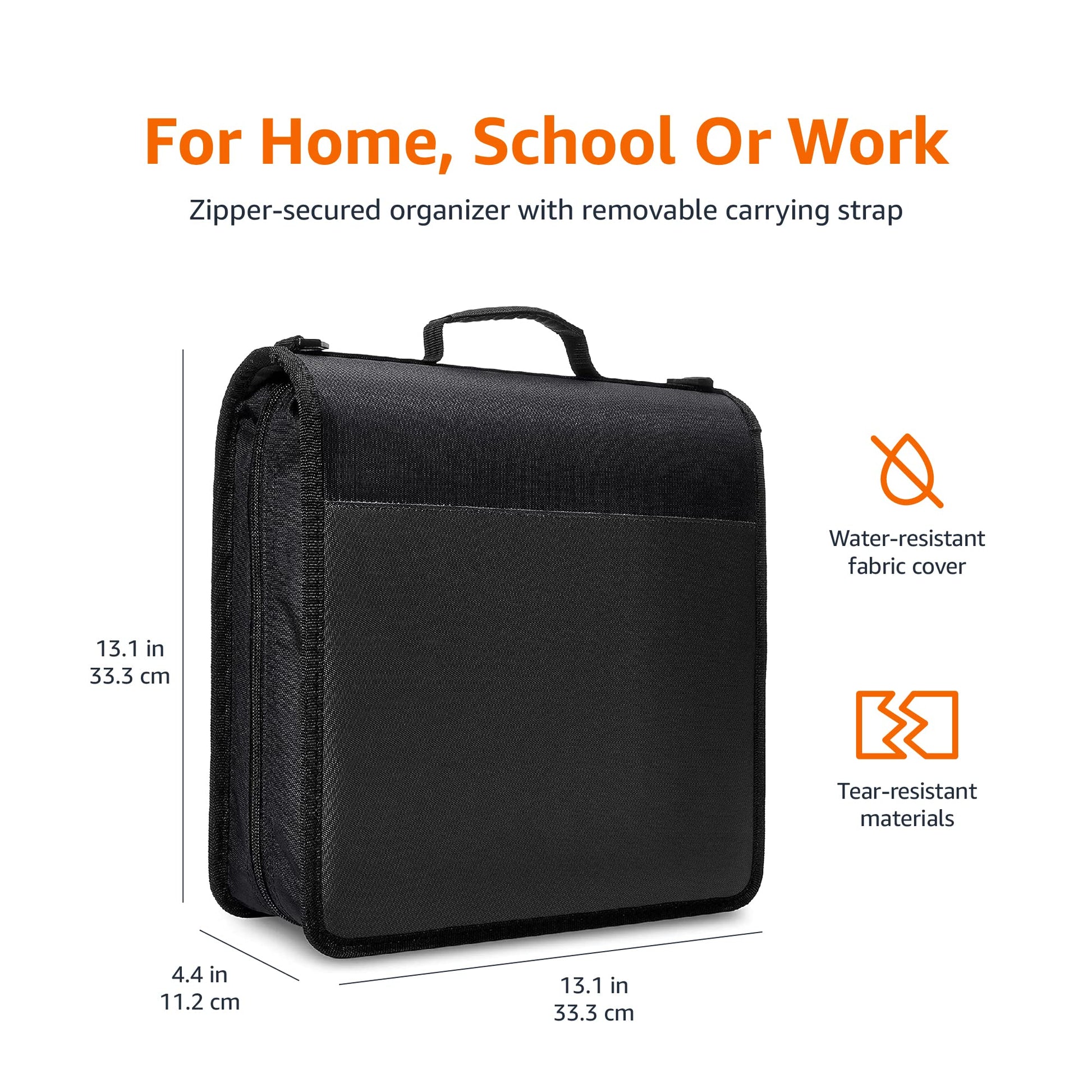 Amazon Basics Durable 3 Ring Binder with Zipper and Strap, Multiple Pockets, Sturdy Storage for