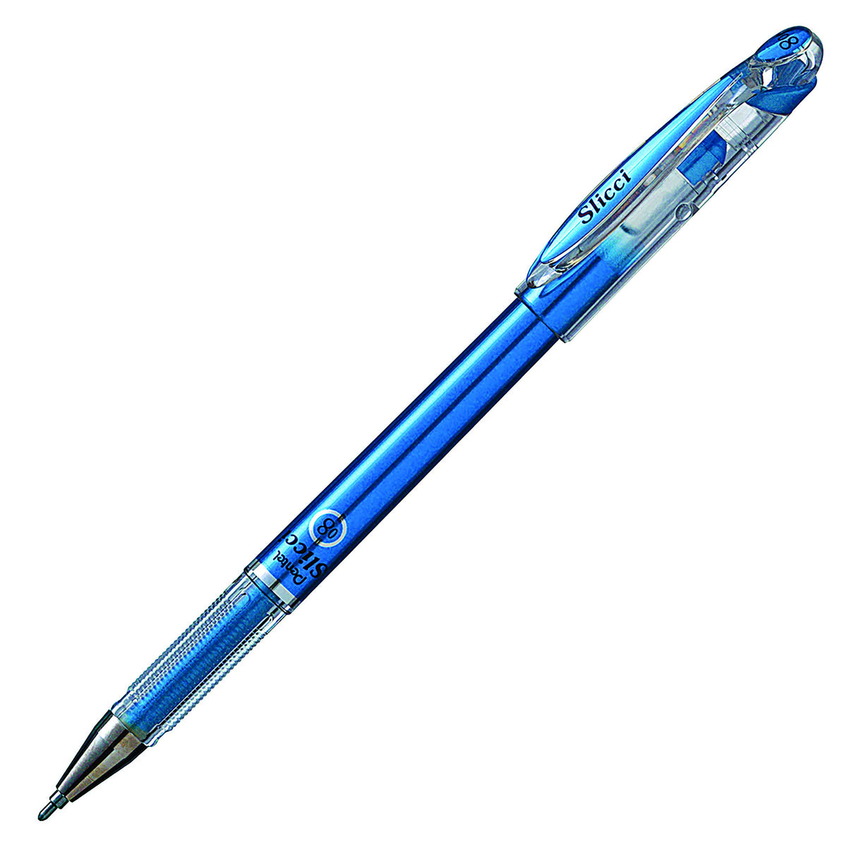 Pentel Arts Slicci Metallic 0.8 mm Needle Tip Gel Pen, Metallic Blue Ink, Box of 12 (BG208-MC)