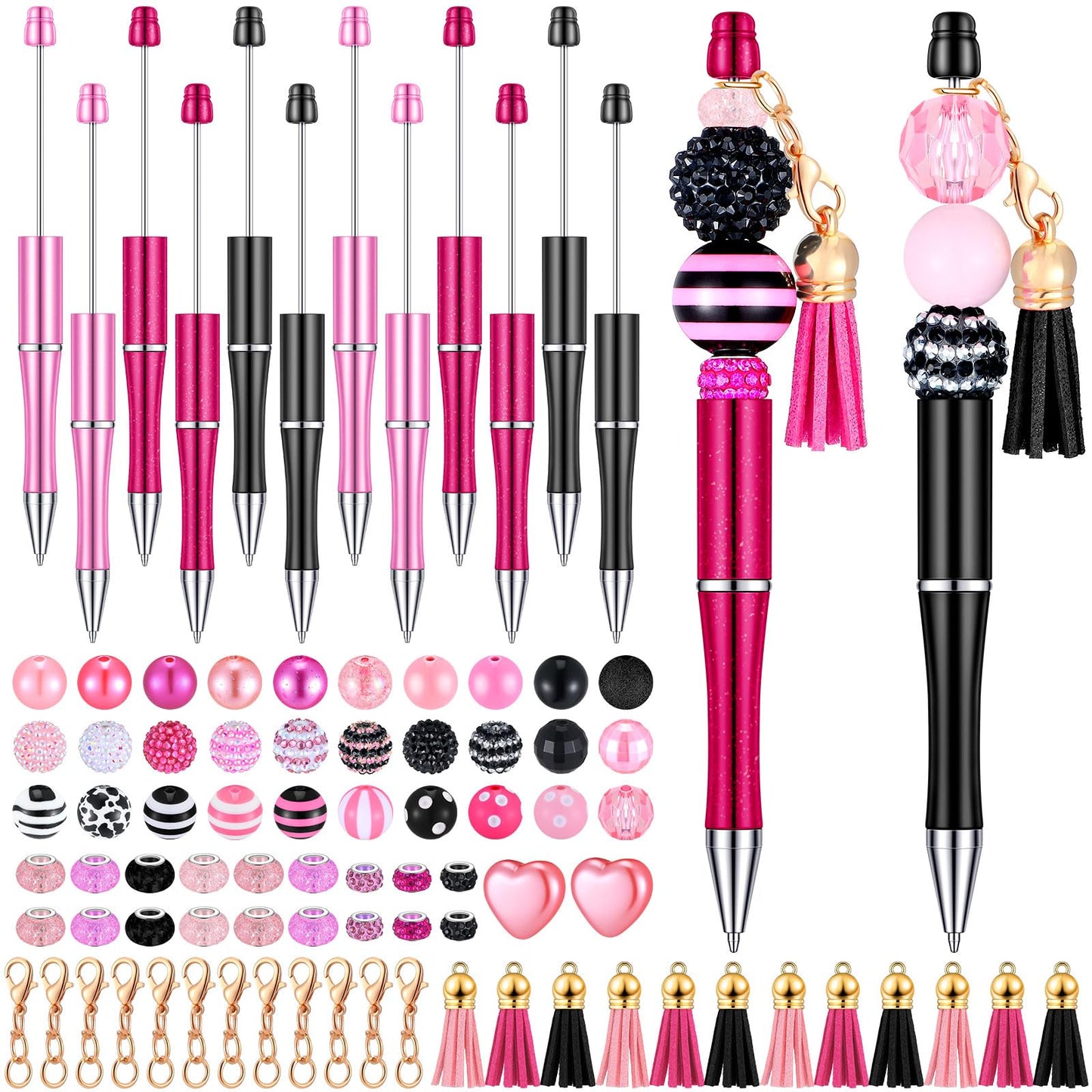 Tinlade 12 Beadable Pens Bulk with 50 Beads Multicolor DIY, Cute Style