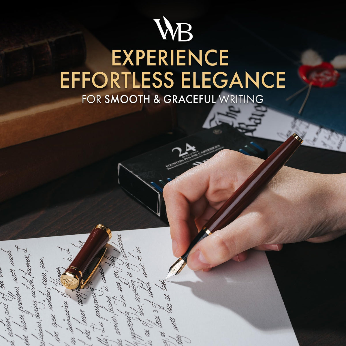 Wordsworth & Black Luxury Fountain Pen Set for Writing, Medium Nib, Brown