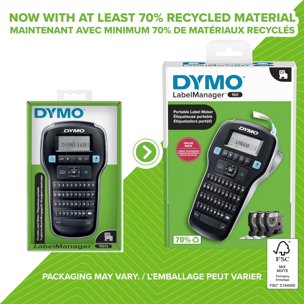 DYMO LabelManager 160 Label Maker Bundle with 3 D1 Label Cassettes, Portable Handheld, QWERTY