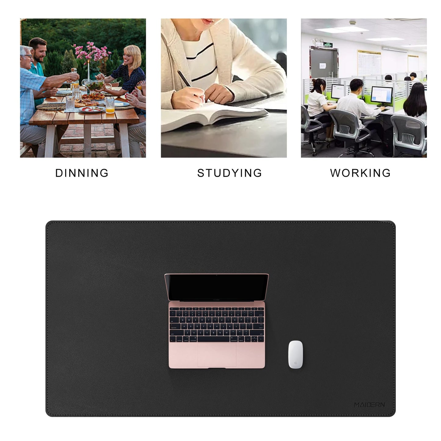 MAIDERN 40” x 24” Leather Desk Mat XL, Large Desk Pad, Reversible Cork & Leather Large Mouse pad
