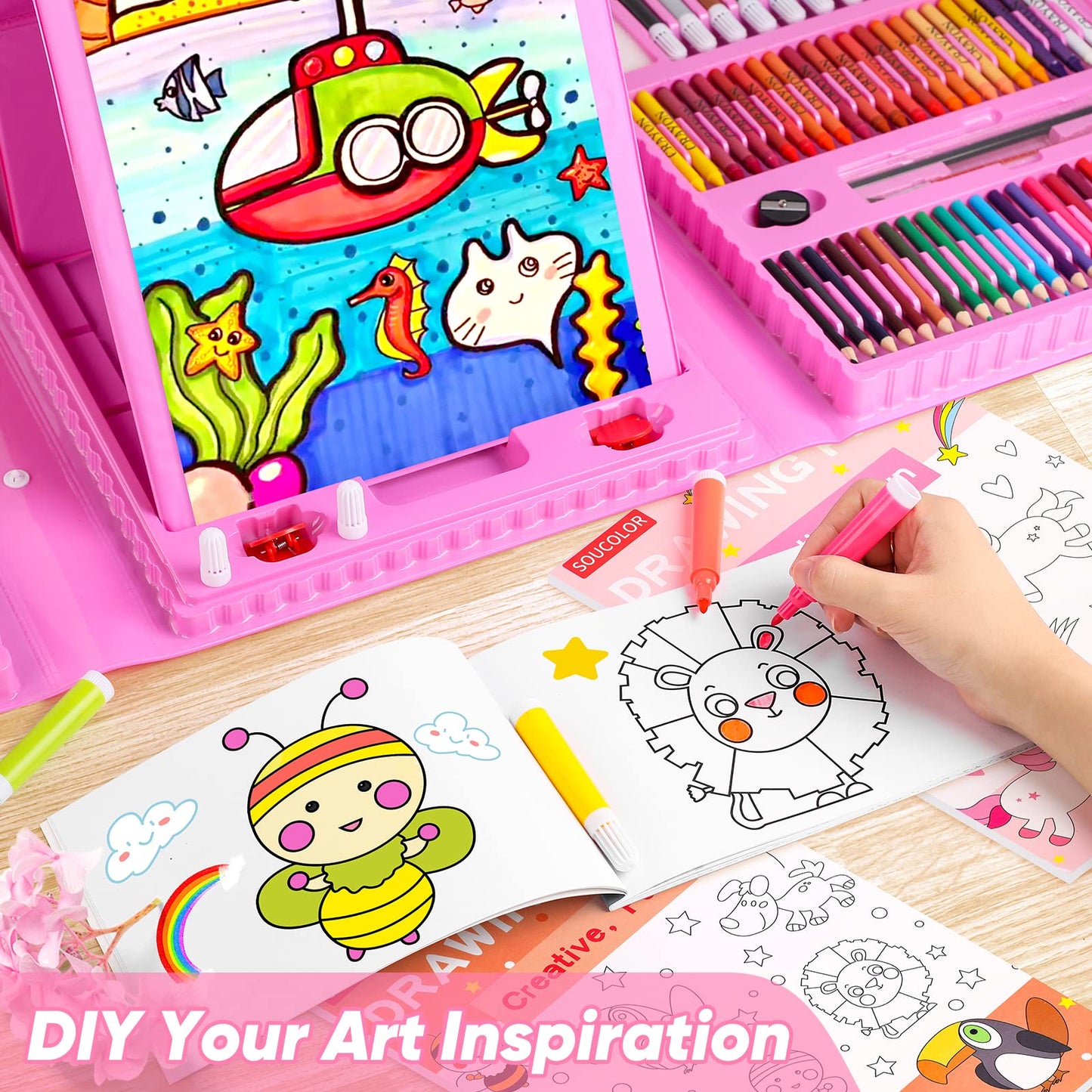 Soucolor 283Pcs Art Supplies Drawing Set Easel Pads Coloring School Gift
