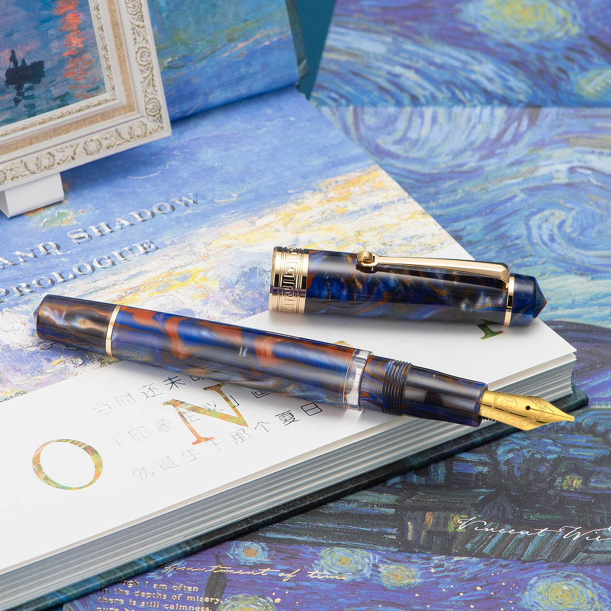 Asvine P20 Piston Fountain Pen, Stub Nib 1.1mm Calligraphy Art Drawing Purple Marble Acrylic with