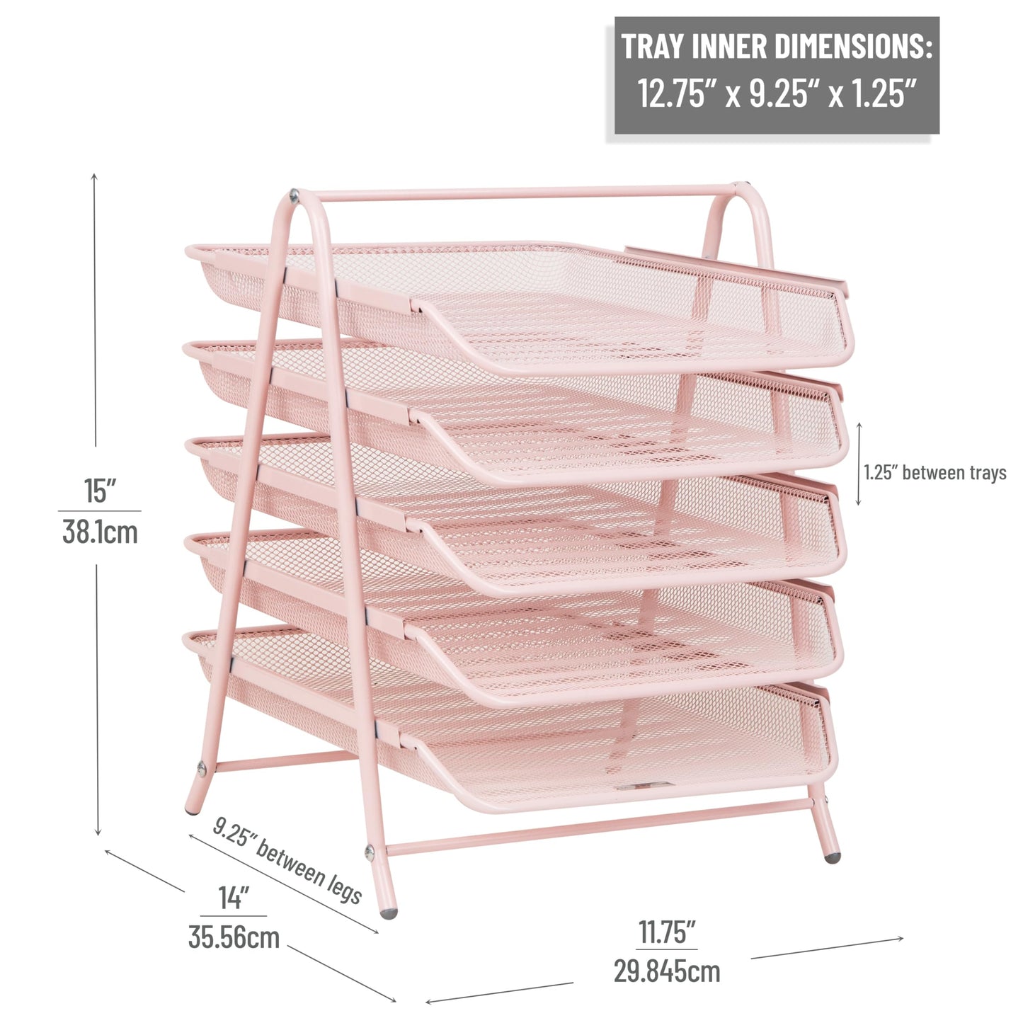 Mind Reader 5-Tier Paper Tray Organizer, Vertical Desktop File Storage Rack, Office, Metal Mesh