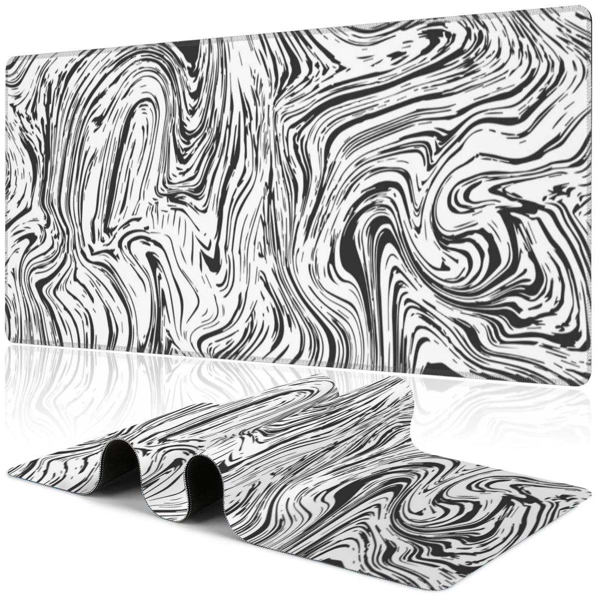 Black and White Marble Desk Mat,Large Abstract Marble Texture Gaming Keyboard Mouse Pad,Non-Slip