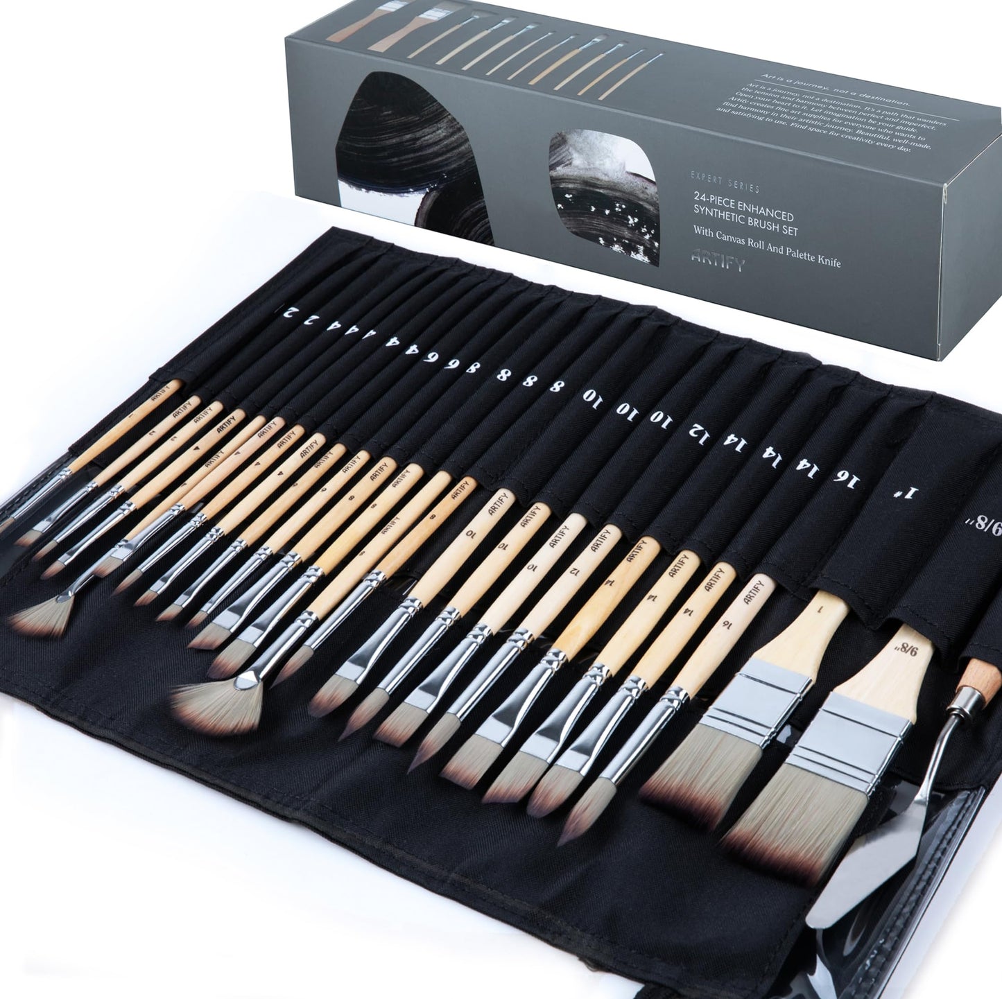 ARTIFY 25 Pieces Professional Paint Brush Set – Expert Series Synthetic Nylon Brushes for Acrylic
