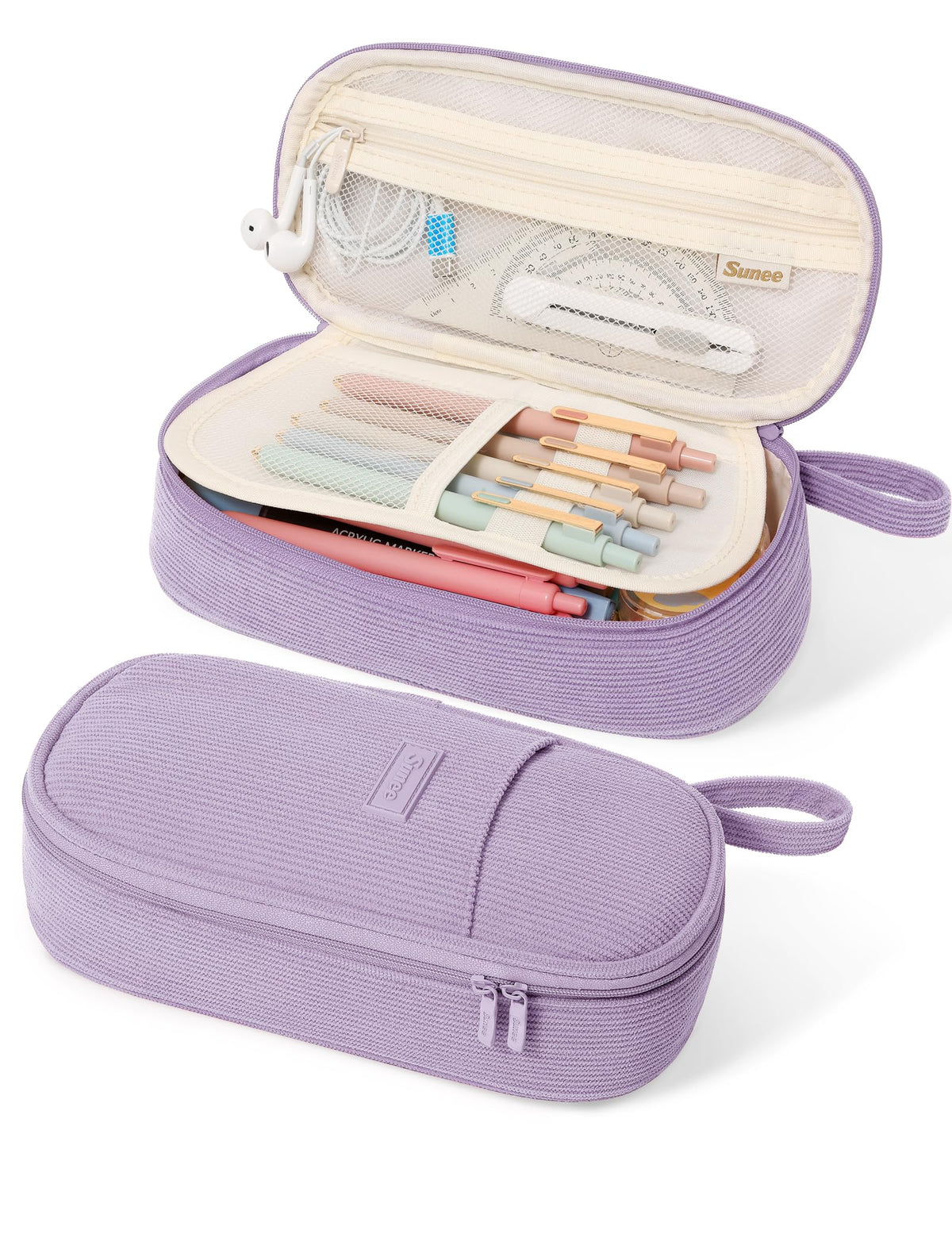 SUNEE Cute Pencil Case, Large Pencil Pouch, Soft Corduroy Fabric Big Pencil Bag with Zipper, Kawaii