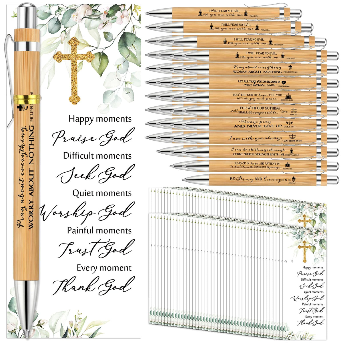 Chivertion 50 Sets Christian Religious Gifts Bible Verse Bamboo Pens
