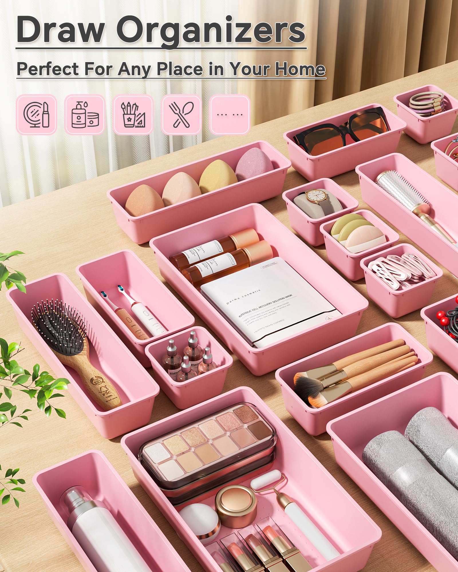 KEMETHY 25 PCS Plastic Drawer Organizers Set, 4 Sizes Vanity Organizer