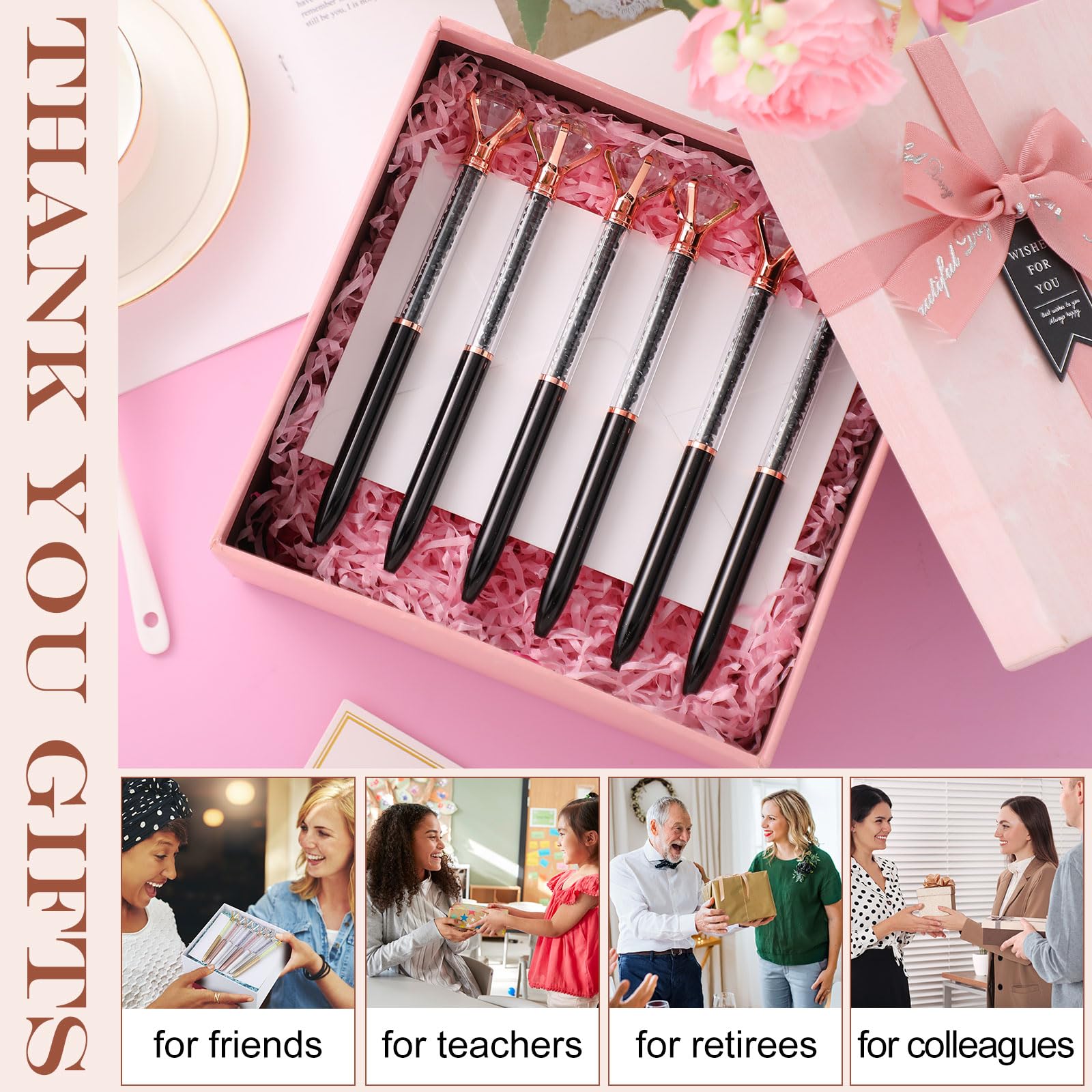 Sherr 100 Pack Crystal Diamond Pens Jewel pen Bulk, Black, Glitter
