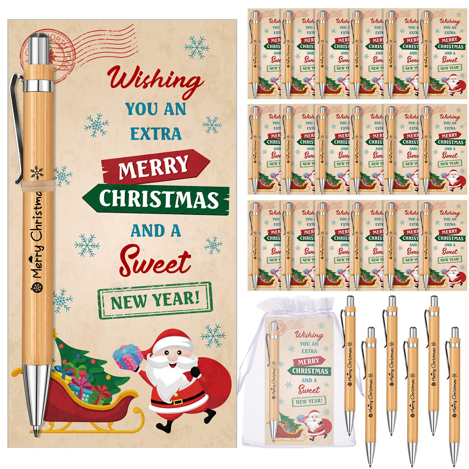 Marspark 30 Set Vintage Christmas Party Favor Gifts Bulk Xmas Pen and Card