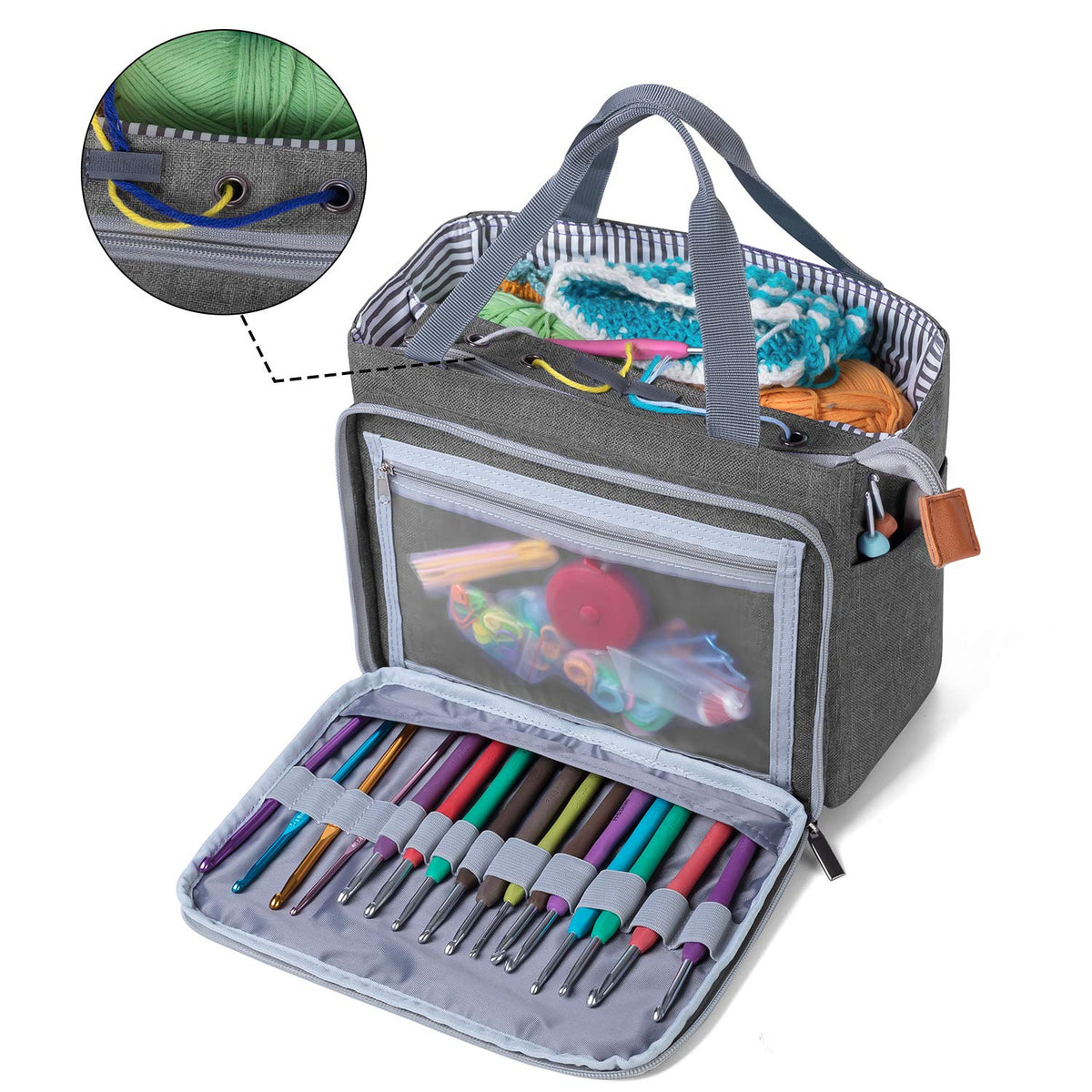 Luxja Crochet Yarn Storage Tote Bag, Gray