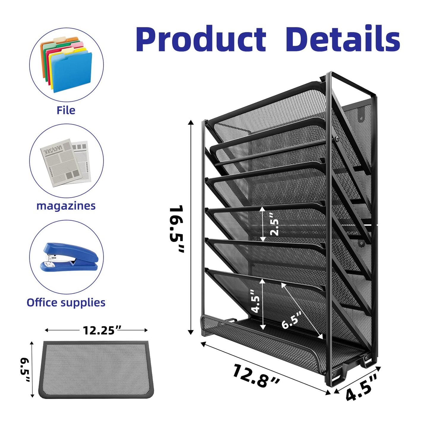 Simple Trending Wall File Organizer, Mesh 7-Tier Vertical Hanging File Holder, Desktop Metal Files
