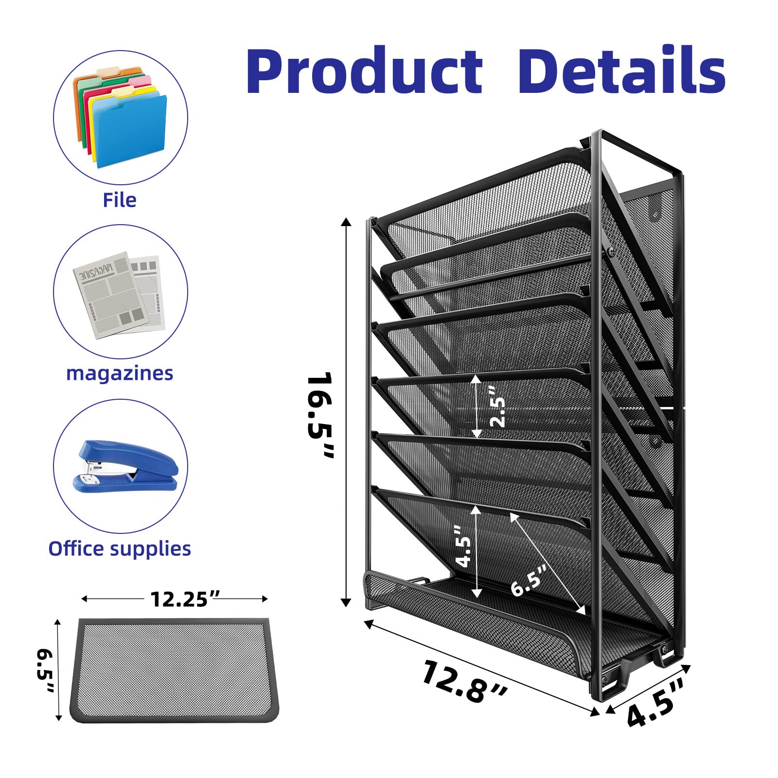 Simple Trending Wall File Organizer, Mesh 7-Tier Vertical Hanging File Holder, Desktop Metal Files