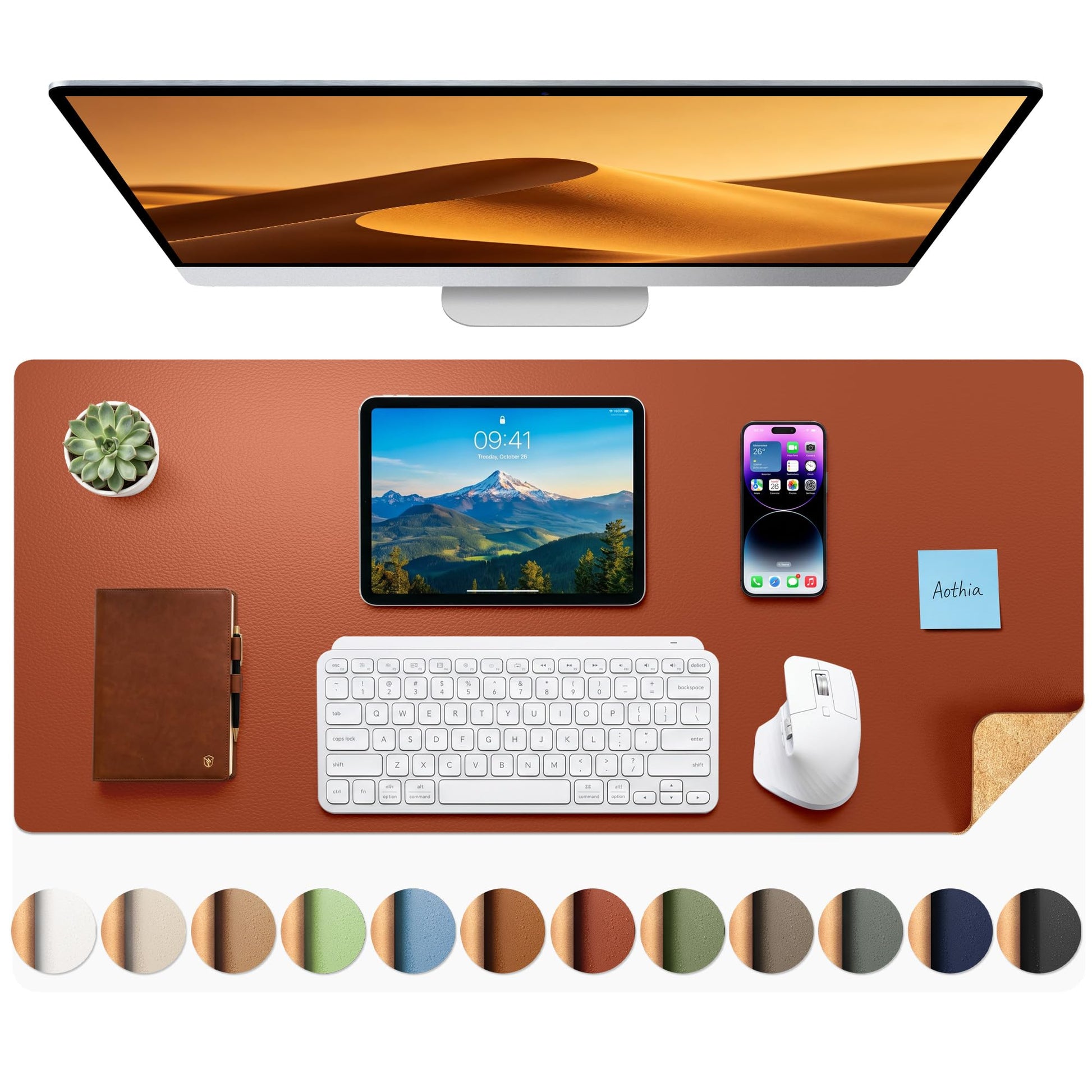 Aothia Dual-Sided Desk Pad - Leather Desk Mat, Natural Cork Desk Pad Protector, Large Mouse Pad for
