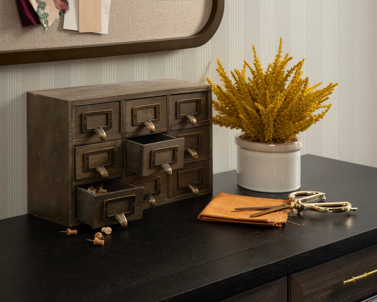Kate and Laurel Apothecary Wood Desk Drawer Set, 9 Drawers, Rustic Brown