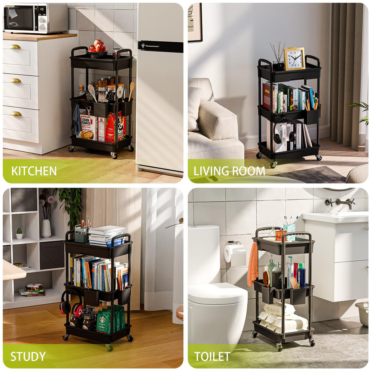 Sorgion 3 Tier Rolling Cart Organizer,Laundry Room Bathroom Organizers and Storage Office Shelves