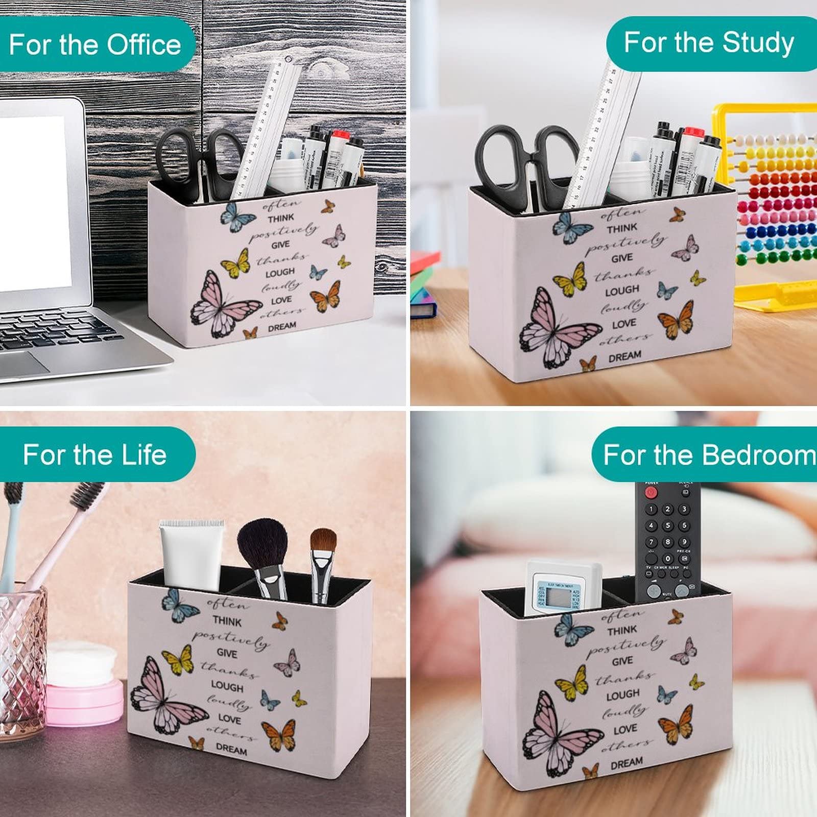 Niapessel Pencil Holder for Desk, Positive Quote Butterflies Pen Holder Storage Desktop Pen